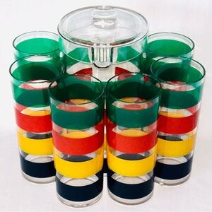 Hudson’s Bay Stripes HBC Acrylic Patio Picnic Drink Set Jug Glasses Hard To Find